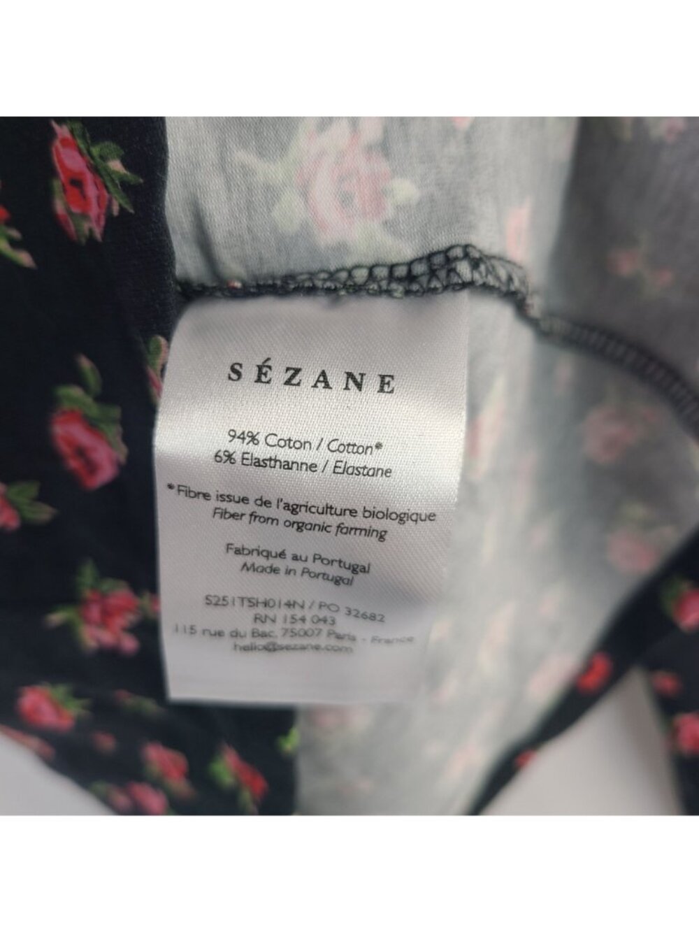 NWOT Sézane Lydia Black Floral Button-Front Long-Sleeve Top Size S Cotton Blend - Picture 6 of 7